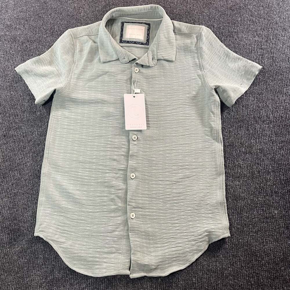 Denim & Flower Ricky Singh Boys Sage Green Short-Sleeve Gauze Shirt Size 9/10